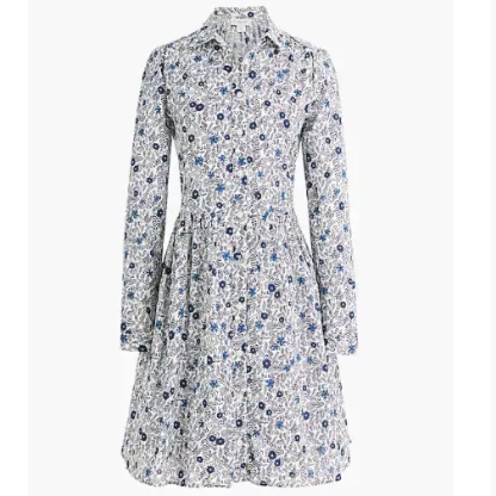 J. Crew Navy & White Floral Shirtdress